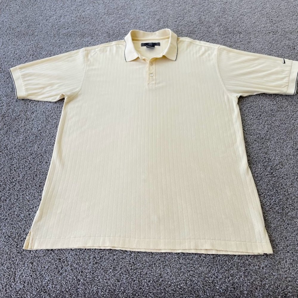 Nike Golf Polo Shirt Mens Large Dri Fit Yellow Collar Casual Performance Texture